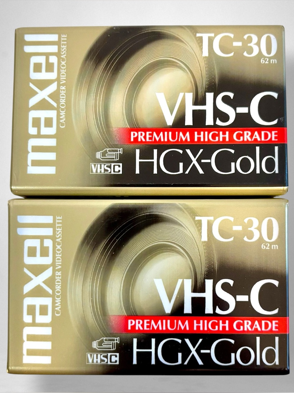 Pack of 2 Maxwell VHS-C TC-30 HGX-Gold Premium High Grade Video Tapes New Sealed